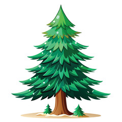 A green vector illustration depicts a festive Christmas tree, a pine branch symbolizing the winter holiday season