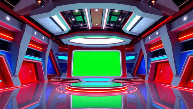 Vibrant TV studio set design ready for your broadcast futuristic and dynamic