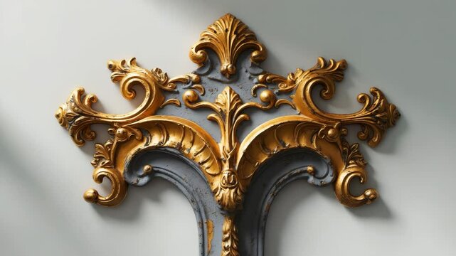 Cast iron with an antique design finished in gold for enhancing corners or frames.