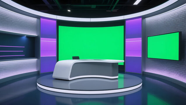 Modern TV Studio Set Design Green Screen Ready for Broadcast Action