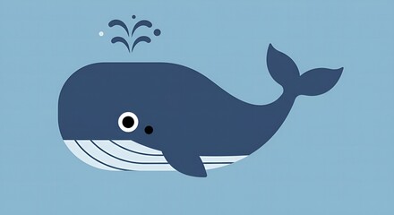 Obraz premium A minimalist vector illustration of a cartoon whale on a light blue background. 