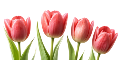 set of red tulips isolated on transparent png