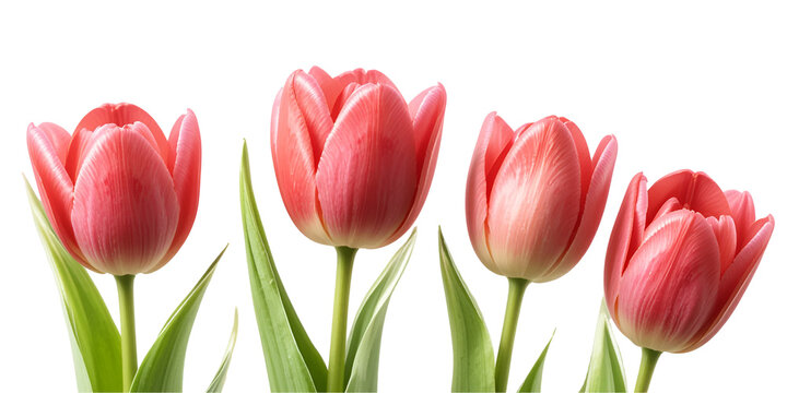 set of red tulips isolated on transparent png