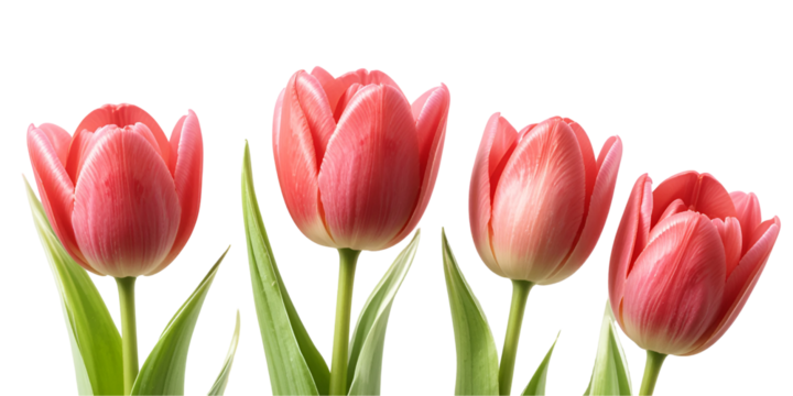 set of red tulips isolated on transparent png