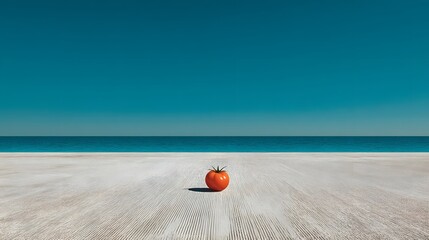 Naklejka premium Bright red resting on sandy beach with turquoise ocean water in the background scene