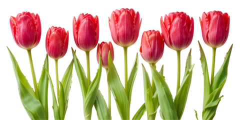 set of red tulips isolated on transparent png