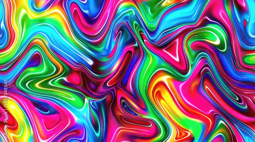 Poster Colorful intertwined strands forming a complex pattern. Background image of multi colored with neon color wavy lines. Digital art for vibrant and abstract design. Dynamic texture concept. AIG51.