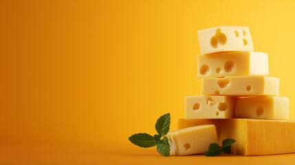 Stack of Swiss Cheese on Orange Background – National Cheese Day Celebration