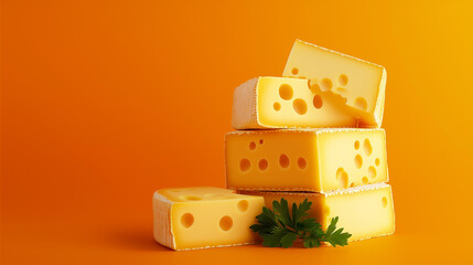 Stack of Swiss Cheese on Orange Background – National Cheese Day Celebration