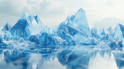 Icy blue marble landscape with crystalline textures reflecting cool light and creating an enchanting atmosphere of tranquility and elegance in a serene Arctic setting