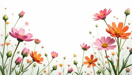 Delicate, scattered wildflowers on white background, simple pattern, pretty, spring