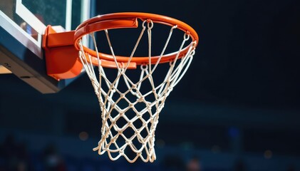 Close-up of a basketball net, showing the strings and the rim , game play, fiber, basketball season