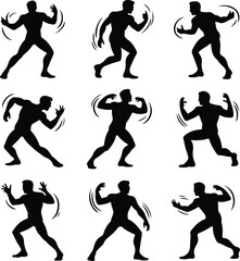 Male Body Posing Silhouette Set | Human Figure Art Poses Man Body Pose Vector Silhouettes | Fitness & Model Reference