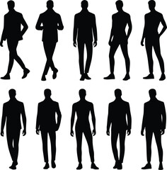 Male Body Posing Silhouette Set | Human Figure Art Poses Man Body Pose Vector Silhouettes | Fitness & Model Reference