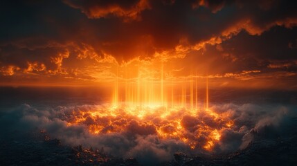 Fiery celestial event above a city