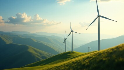 Wind Farm in Serene Morning Landscape