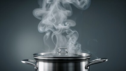 Photorealistic image of a steam escaping from saucepan lid