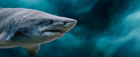 Fototapeta premium Geometric shark in teal depths