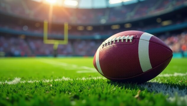 Close-up view of an American football crossing the goal line into the endzone Gridiron, grass, victory, game, sport , sport, football
