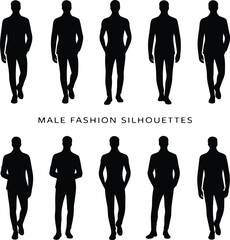 Male Body Posing Silhouette Set | Human Figure Art Poses Man Body Pose Vector Silhouettes | Fitness & Model Reference