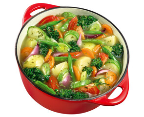 panela com caldo de legumes isolado em fundo transparente