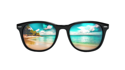 sunglasses with reflection of beach on transparent background PNG