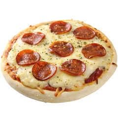 A single whole mini pizza isolated on a transparent background
