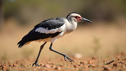 Obraz premium Black and White Bird Walking on Ground