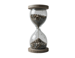 Sand flowing in a hourglass timer with stones inside