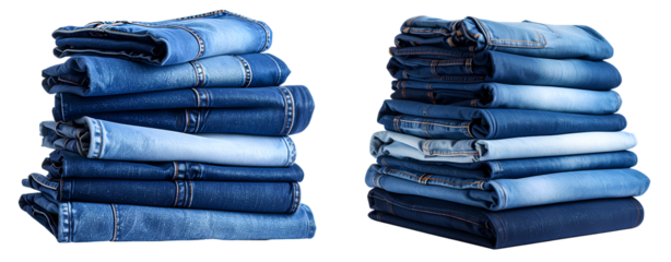 A stack of blue jeans, a transparent background