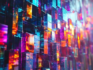 Obraz premium Abstract Cubes Composition with Vibrant Hues and Refractive Light Display