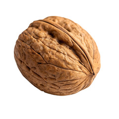 A whole single walnut with shell isolated on a transparent background