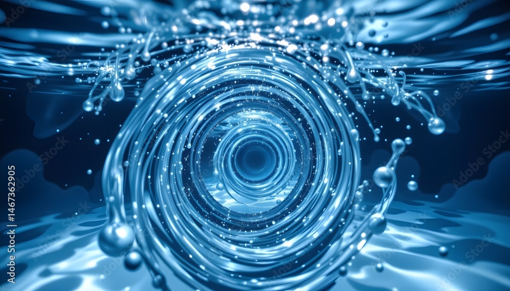 Poster spiraling water and bubbles creating fractal patterns in a fluid environment of motion