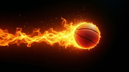 Basketball Ball on Fire Against Black Background
