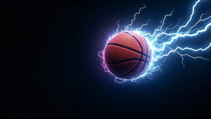 Fototapeta premium Electric Blue Energy Basketball on Black Background