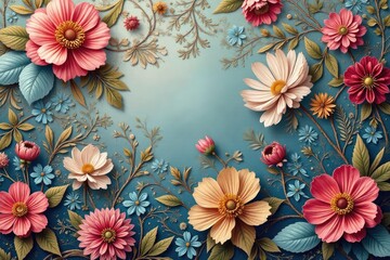 Soft paisley floral pattern in muted tones, delicate details, home, wallpaper