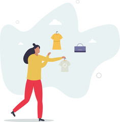 Sustainable fashion concept.Slow fashion and thrift or second hand shopping. character life .