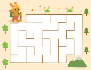 Maze activity sheet for children. Cute maze for kids. Kids labyrinth puzzle. Maze puzzle game for children with cute rabbit illustration.