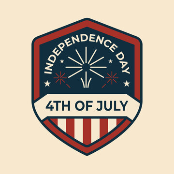 4th of July Independence Day Badge with Fireworks and Shield Design