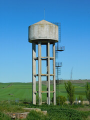 water tower in a rural village in the countryside