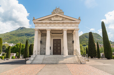 Obraz premium Ancient Crematorium temple in the Monumental Cemetery of Lugano, in the canton of Ticino, Switzerland