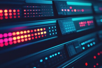 Abstract Digital Data Server with Colorful LED Indicator Lights