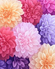 Vibrant close-up of multicolored dahlia blossoms