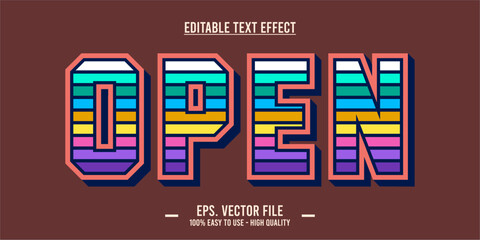typography OPEN word art illustration, editable text effect, EPS file.