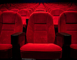 Obraz premium Red Velvet Theater Seats In Empty Cinema