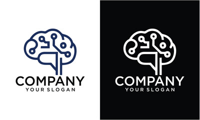 Creative Brain connection logo design. digital brain logo template.