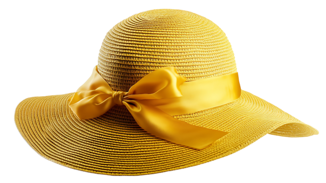 yellow sunhat with ribbon on transparent background PNG