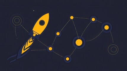 Stylized rocket launch into the cosmic expanse with constellation of stars digital drawing vector illustration for creative space adventure