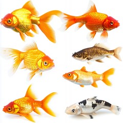 Naklejka premium Vibrant Goldfish Koi Fish Aquarium Colorful Aquatic Life Red Fin Pet Art Tail Cute White Black Water