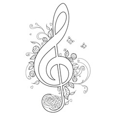 music background with treble clef coloring page 